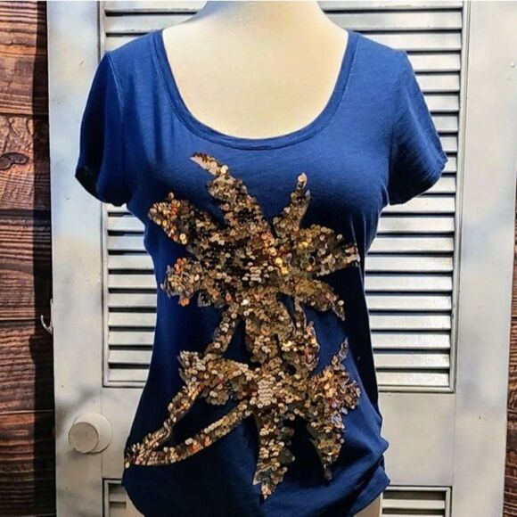 Express Med Glitter Palm Tree Tee - Picture 1 of 12